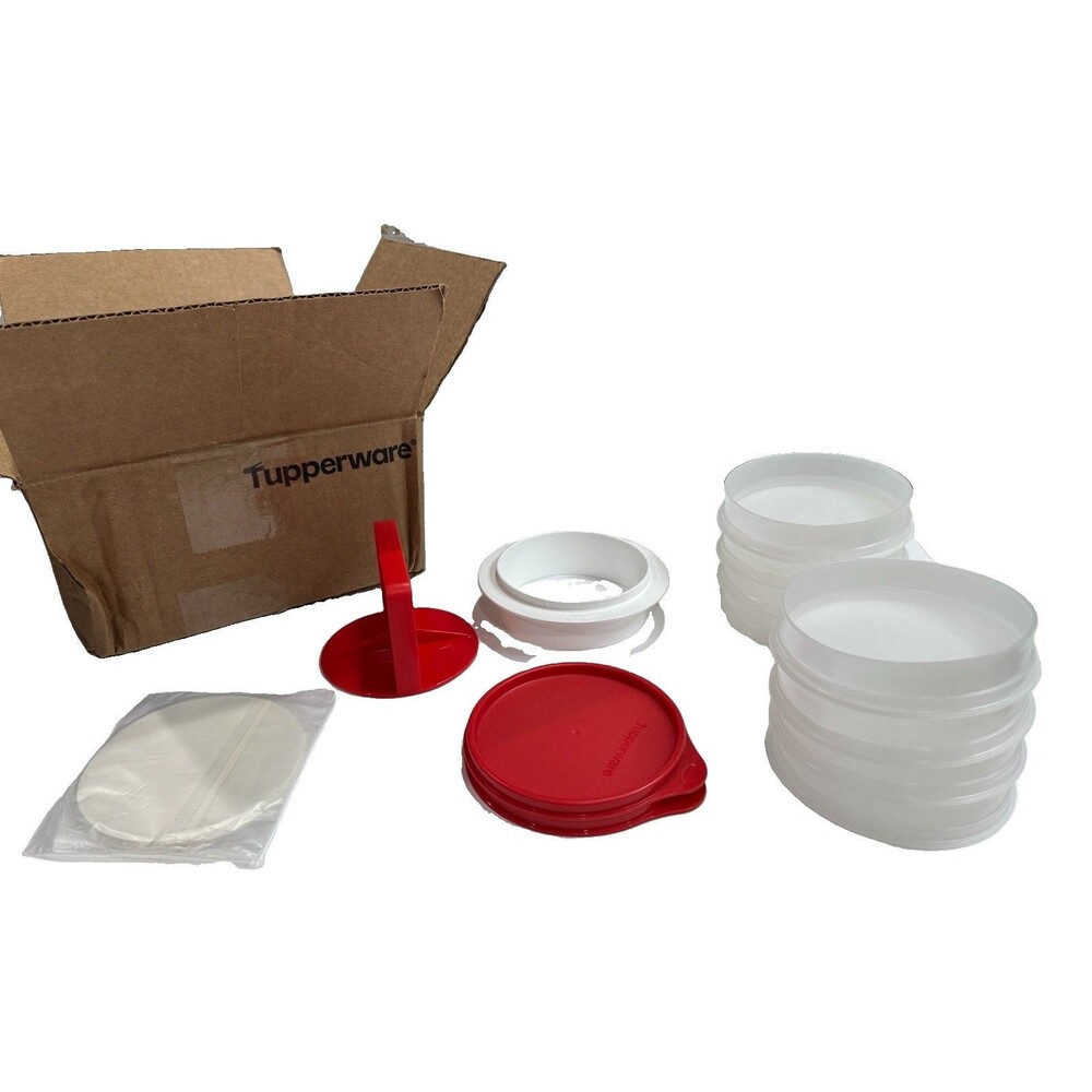Tupperware Hamburger Press & Keepers Set Patty Mold & Storage 8 Patties